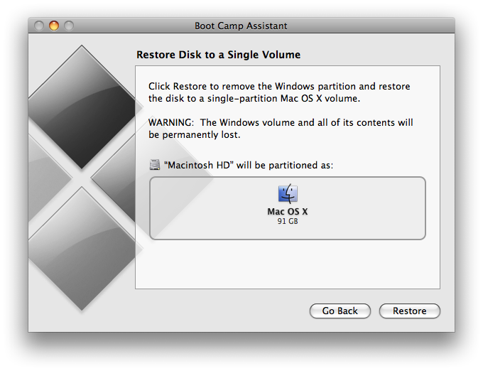 How to remove a boot camp partition from mac computer